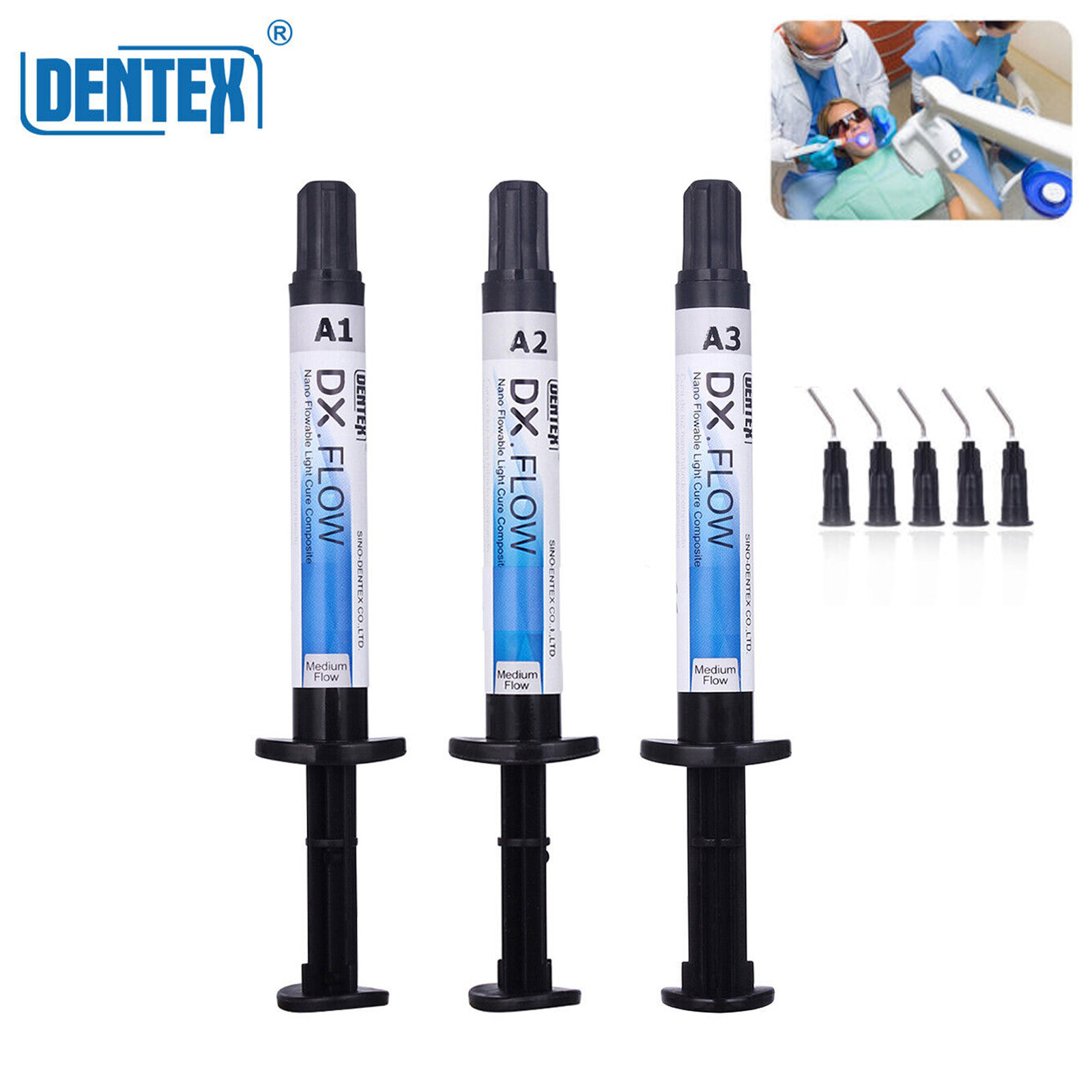 DX.FLOW DENTEX Flowable Medium Flow Light Cure Composite Resin A1, A2, A3