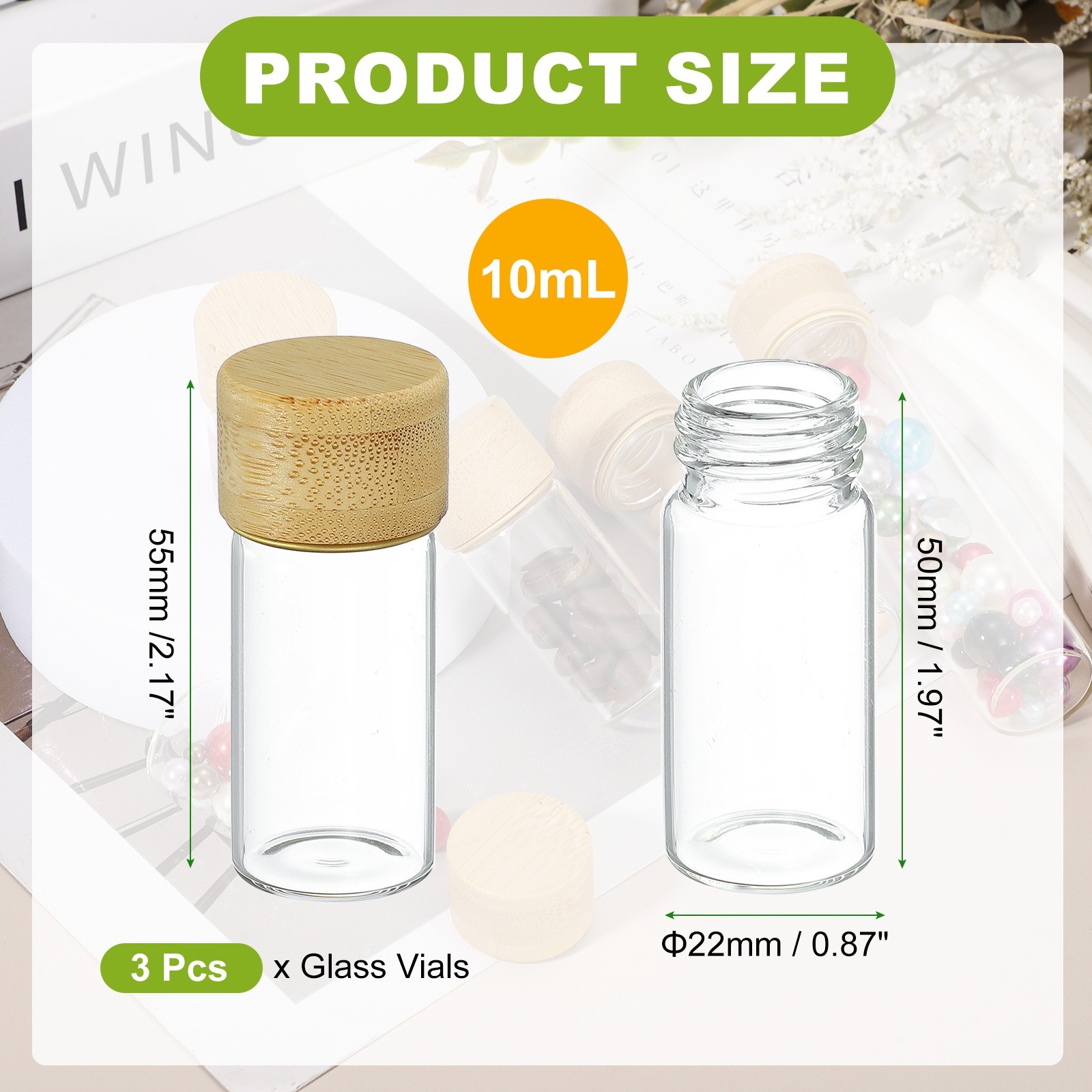 3Pcs, Mini Glass Bottles with Lids 10ml Small Clear Glass Jars