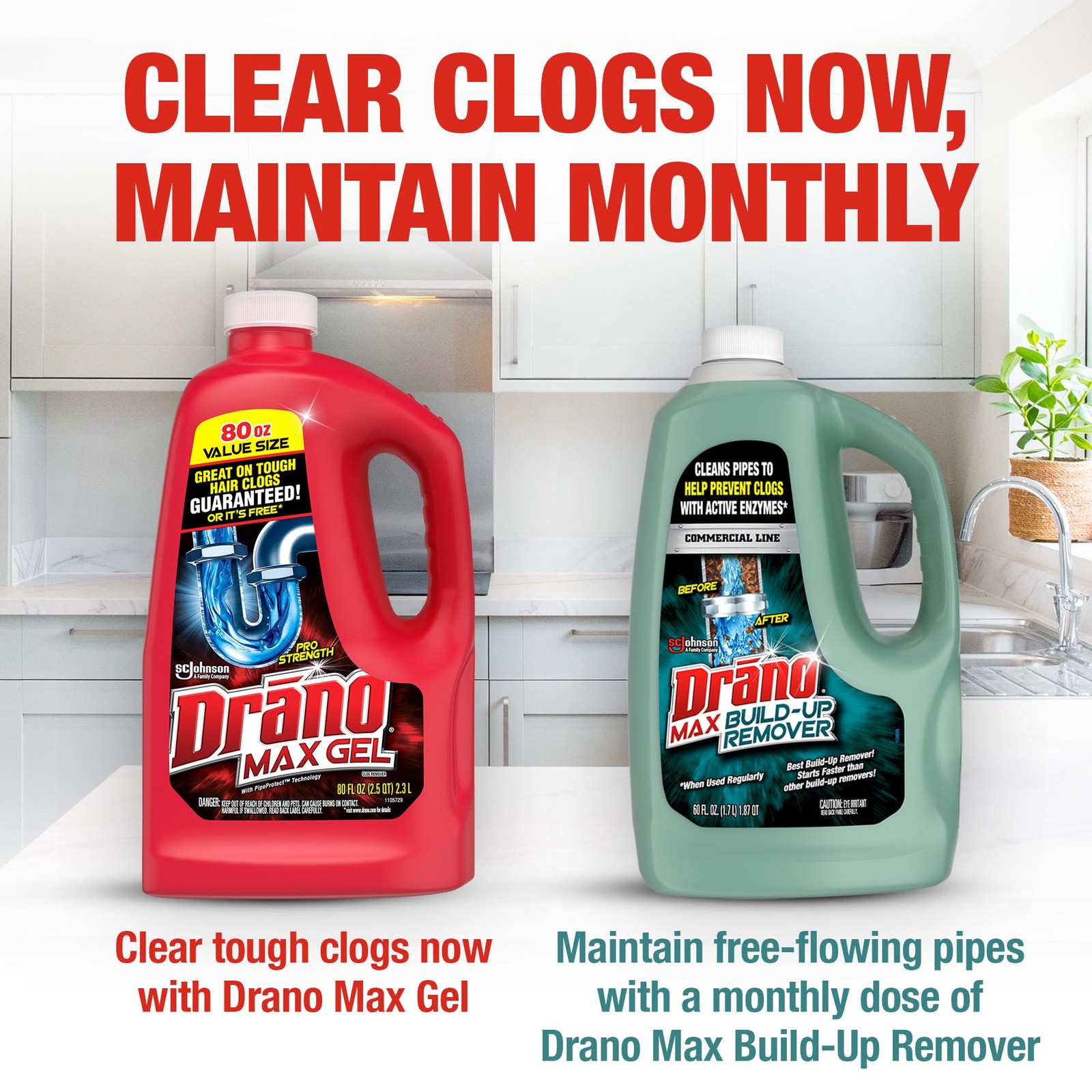 Drano Max Gel Drain Clog Remover & Cleaner, Fast-Acting 80 Fl Oz (Pack of 2)