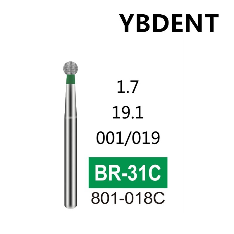 100 PCS BR-31C Large Ball Round Type Green Coarse Grit FG Dental Diamond Burs