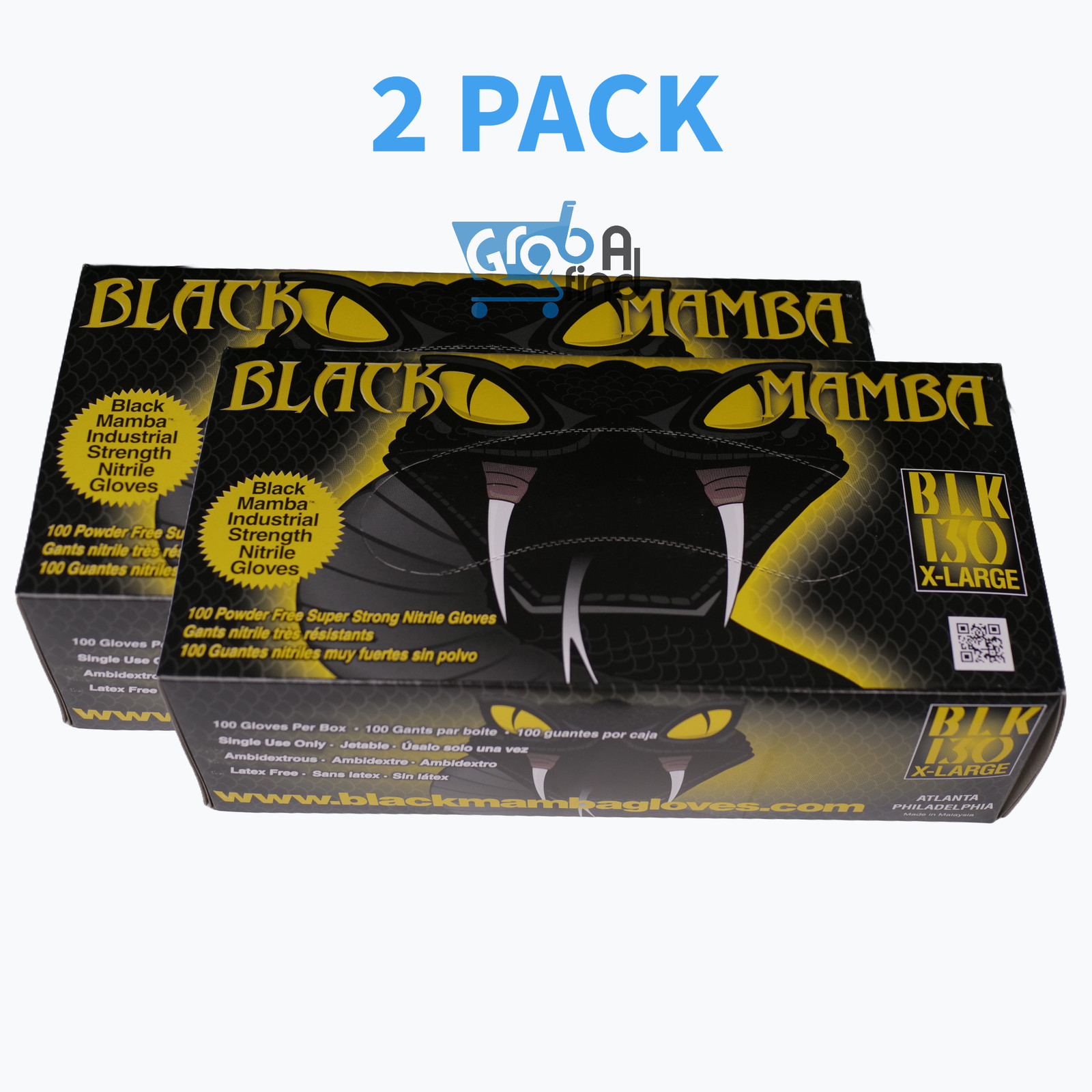2 Boxes Black Mamba Gloves Super Strong Nitrile Size XL (200 Count)