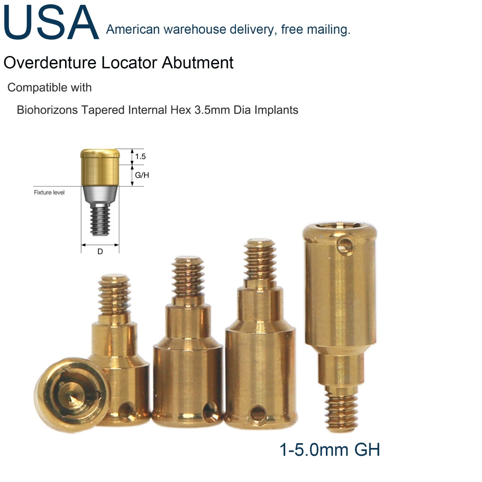 US Locator Abutment Narrow/Regular fits Biohorizons Tapered Conical Internal Hex
