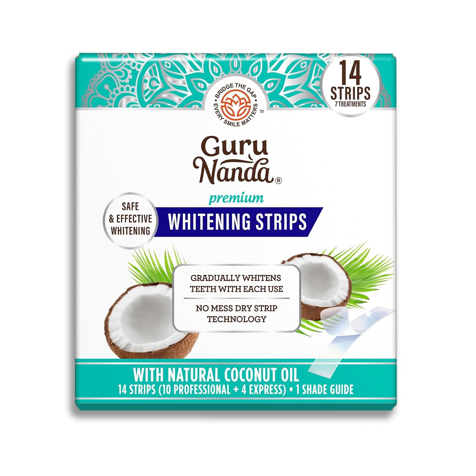GuruNanda Teeth Whitening Strips Kit – 7-Day 14 Count (Pack of 1), Clear