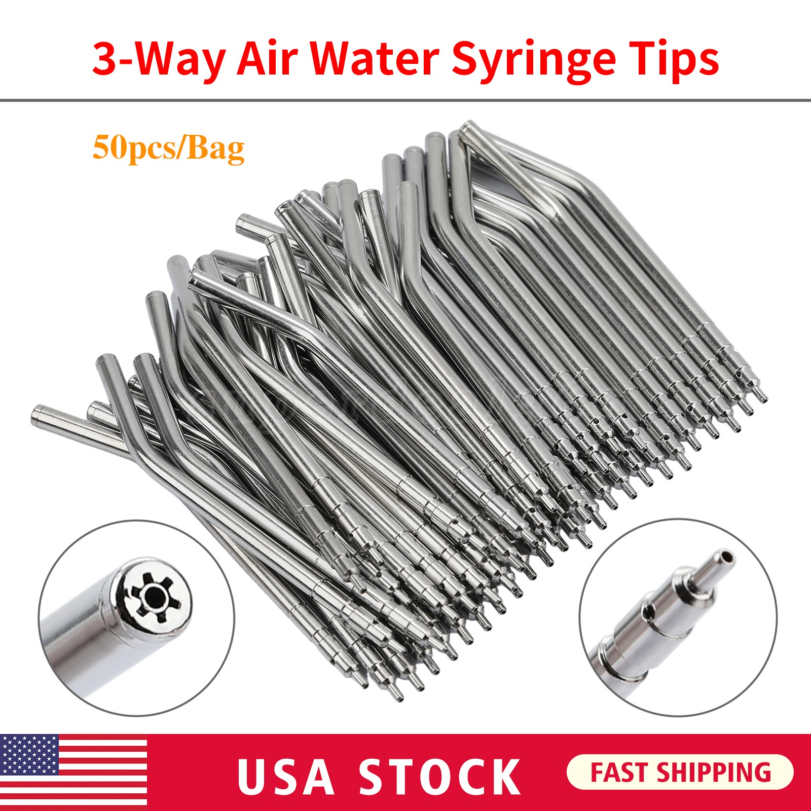 50* Dental Air Water Spray Triple Syringe Autoclavable Nozzles/Tips/Tube