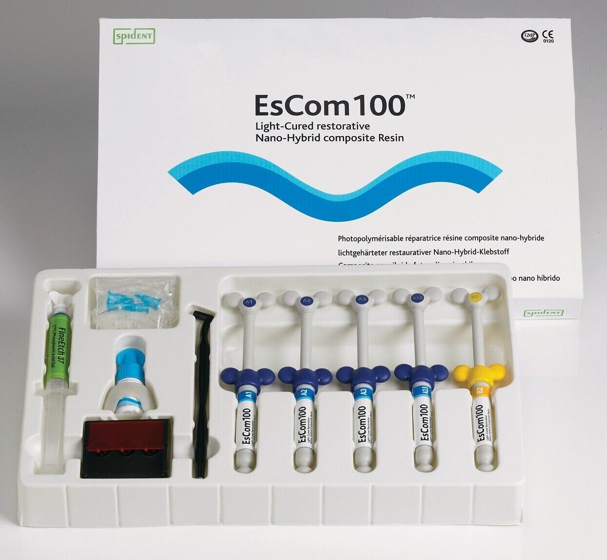 EsCom100 Spident Light-Cured Restorative NanoHybrid Dental Composite Resin Kit.
