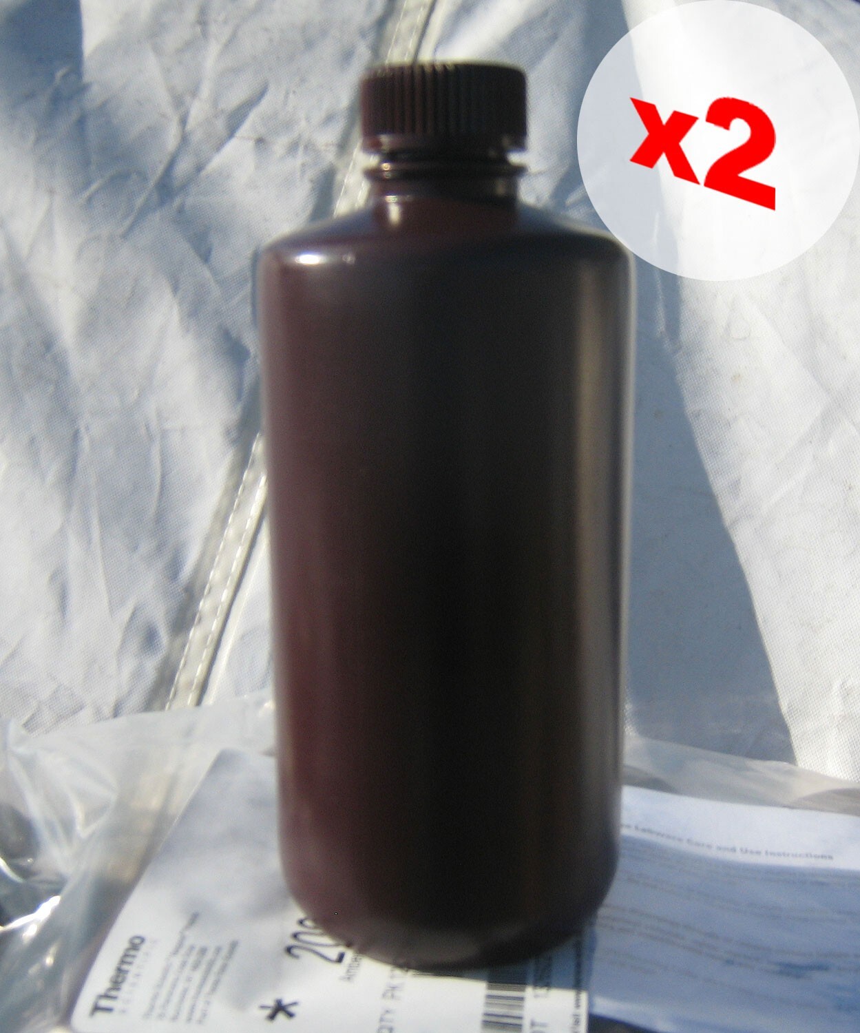 New 2-PACK Thermo-Scientific Nalgene 500mL Amber Narrow Mouth Bottle HDPE