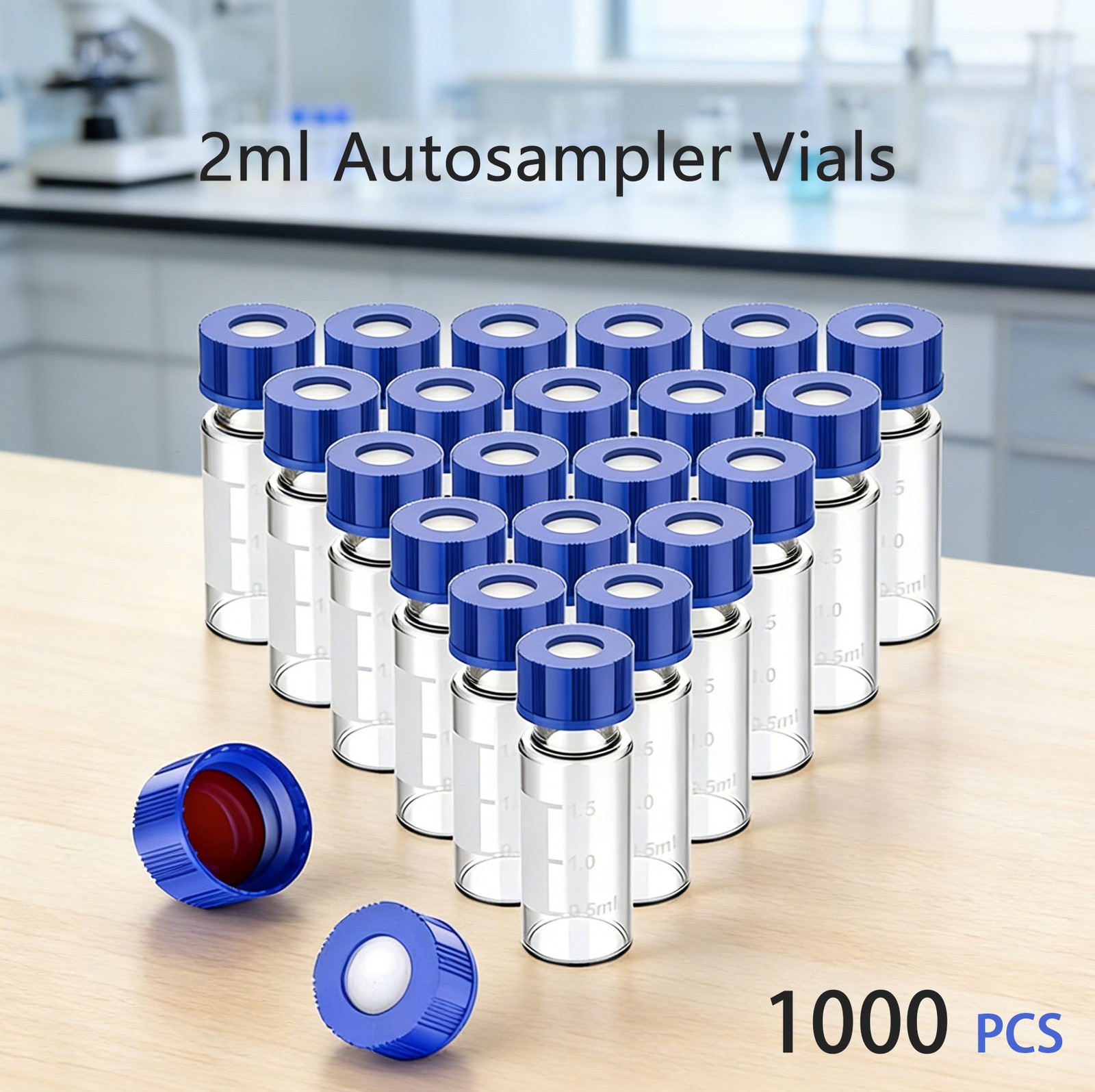 1000PCS 2ml Autosampler Vials w/ Screw Caps 9-425 Lab Vial Glass Bottle HPLC GC