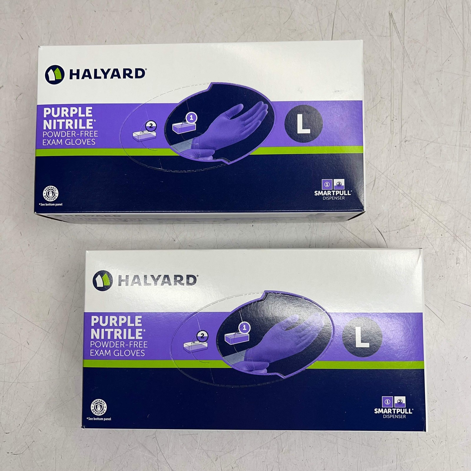 HALYARD (2 PACK, 100 EACH) Exam Glove Powder Free Sz L Purple 55083 BB 06/30