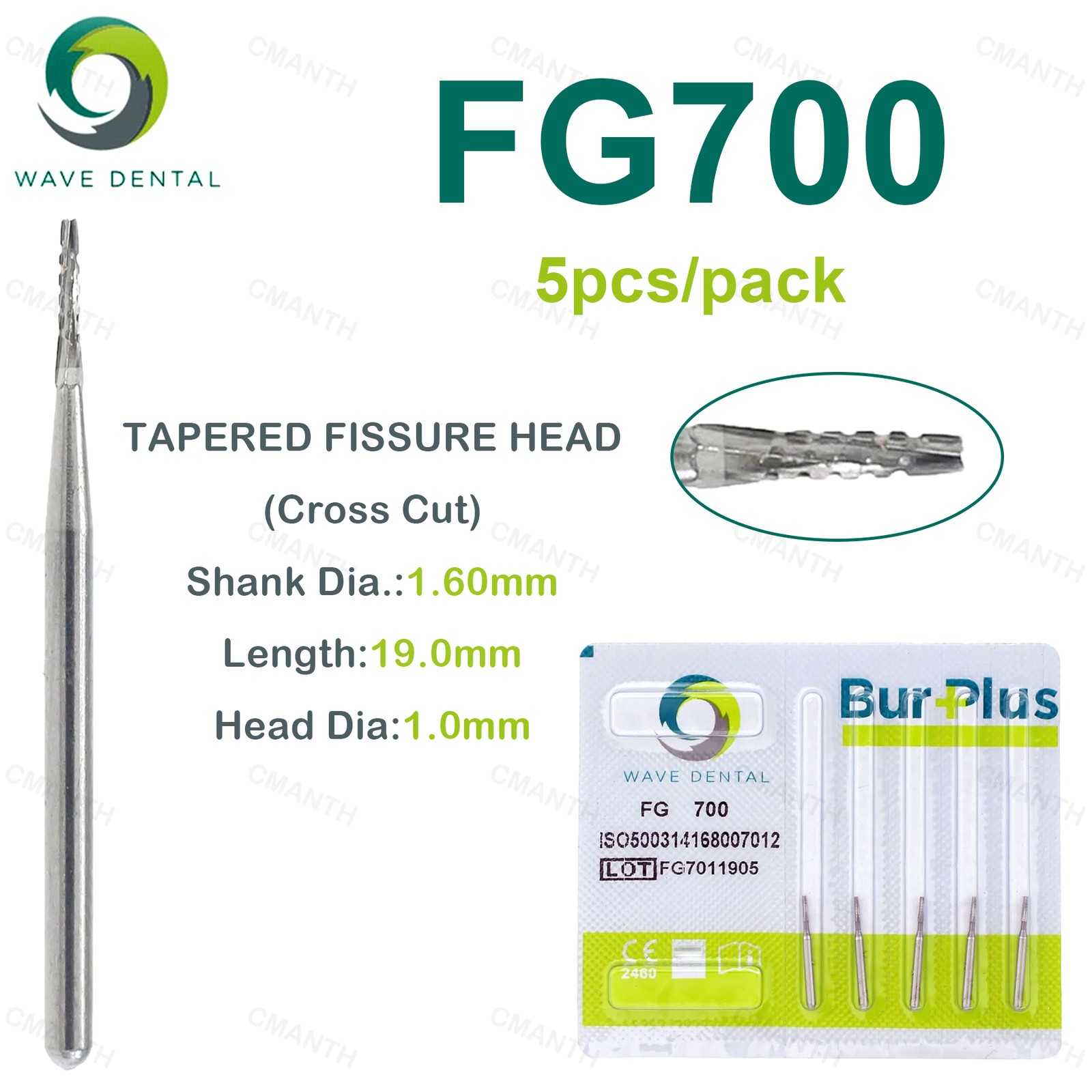 WAVE Dental Tapered Fissure Cross Cut Bur Tungsten Carbide FG Dia.1.6mm For High