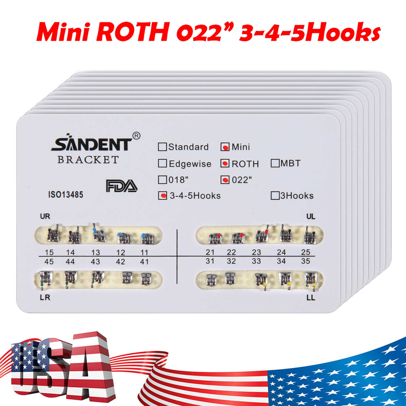 10pack Dental Orthodontic Brackets Braces Mini Roth Slot.022 3-4-5 Hook #2 200PC