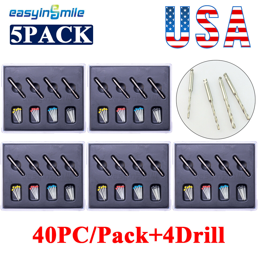 5Pack Dental 65% Fider Endodontic Quartz Fiber Resin Post Pile 1.0/1.2/1.4/1.6MM