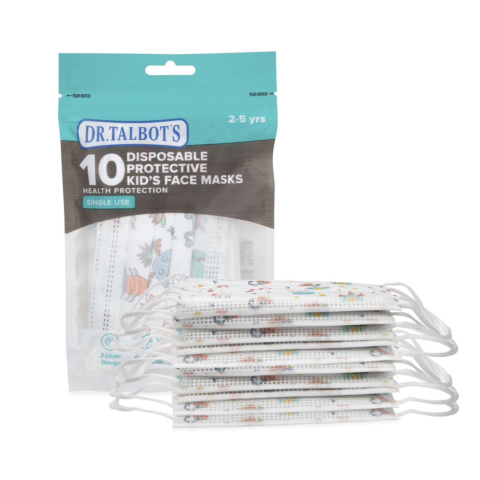 Disposable Protective Masks for Boys 2-5 Years – 10-Count – Disposable 3-Laye…