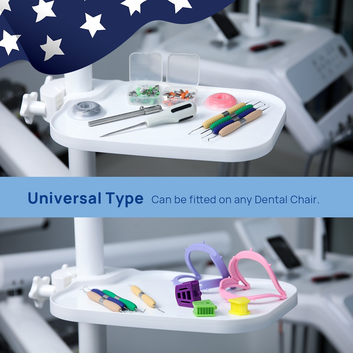 Universal Plastic Post Mounted Shelf Square Tray Adjustable for Dental Chair