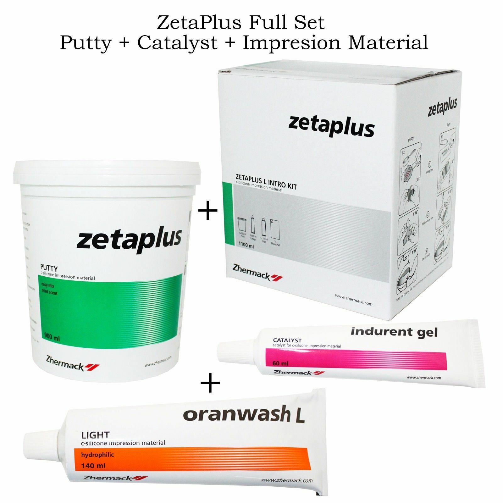 Zhermack ZetaPlus Kit Impression Putty 900ml + Oranwash 140ml+Indurent Gel 60ml.