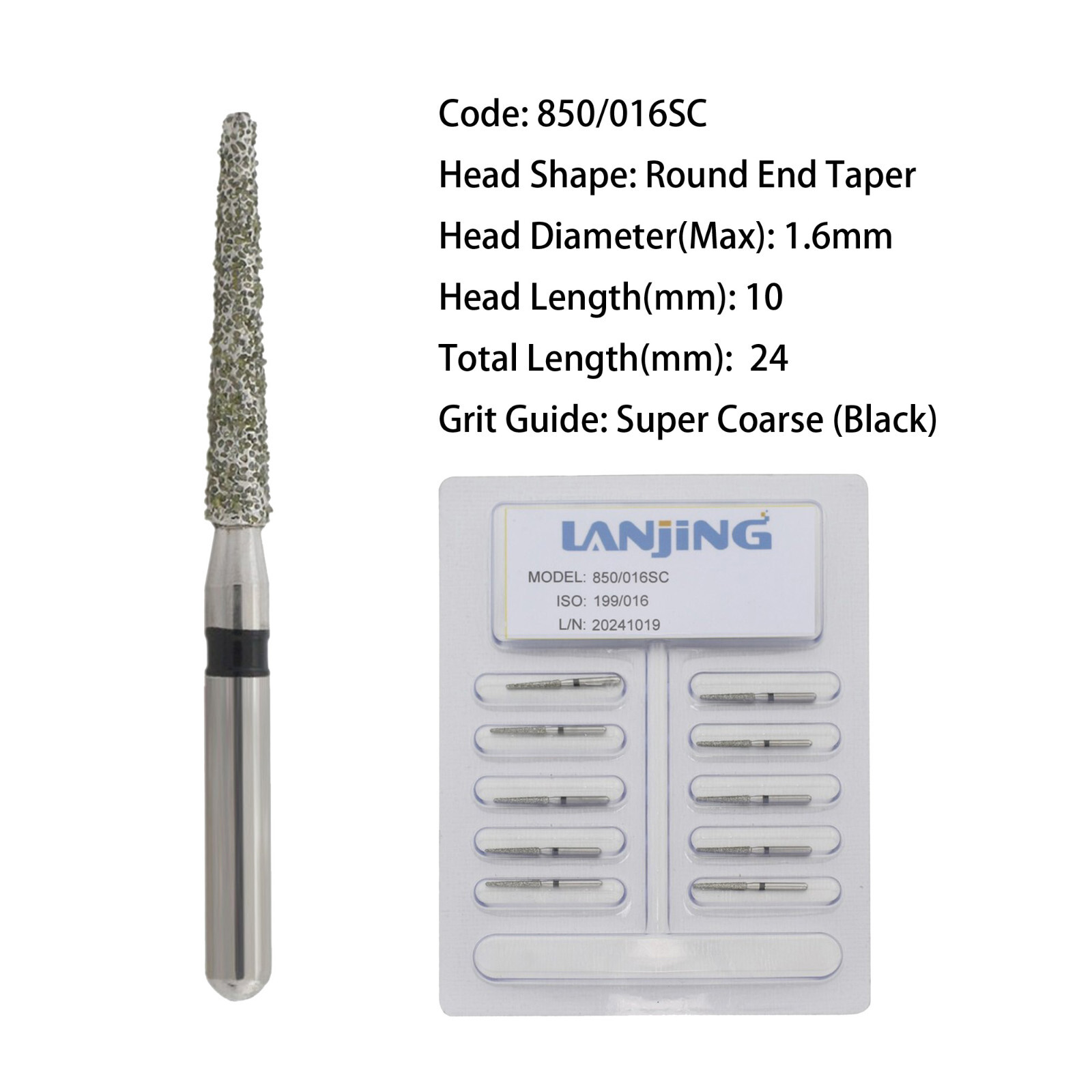 Dental Diamond Burs Round End Taper Friction Grip High Speed 850/016SC 856/016C