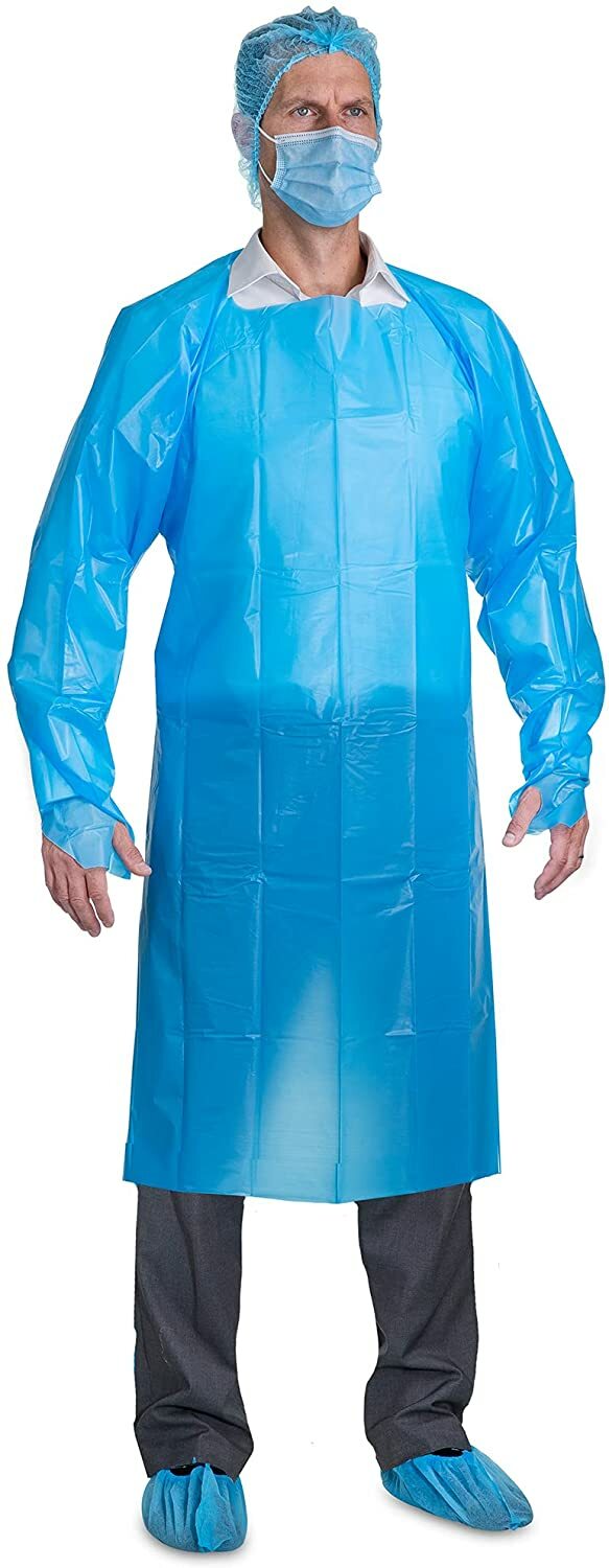 Disposable CPE 35 GSM Isolation Gowns Blue With Thumb hole Medical 40 PACK