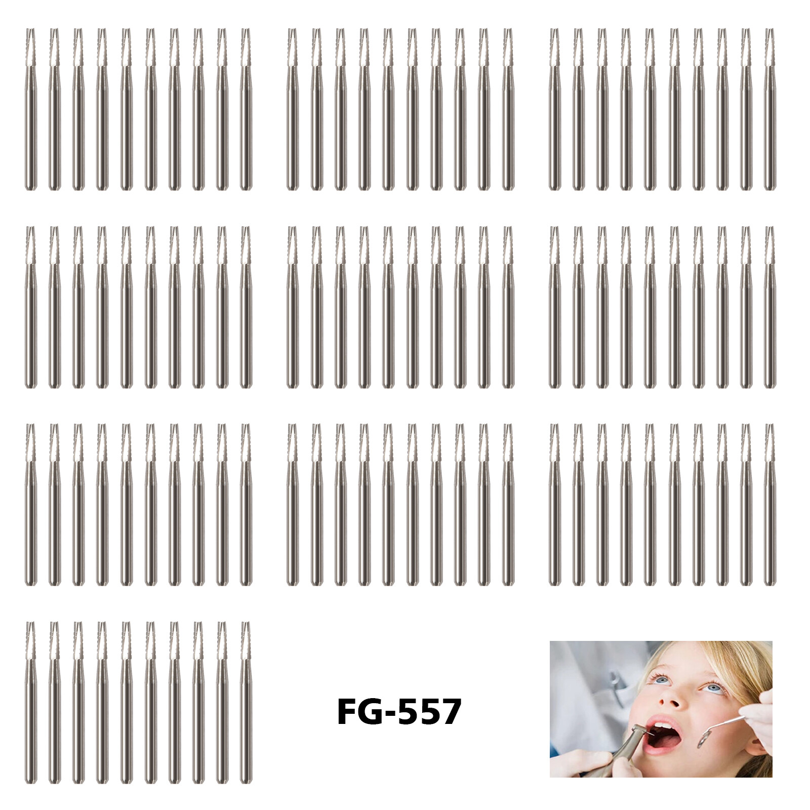 USA Dental Midwest FG #557 Clinic Length Cross Cut Carbide Burs 100/Pk（19mm）