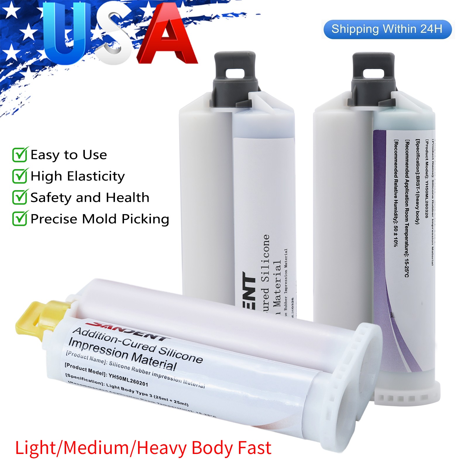 MEDIUM HEAVY LIGHT Material REGULAR SET Dental VPS Impression 50ml Cartridg 4/pk