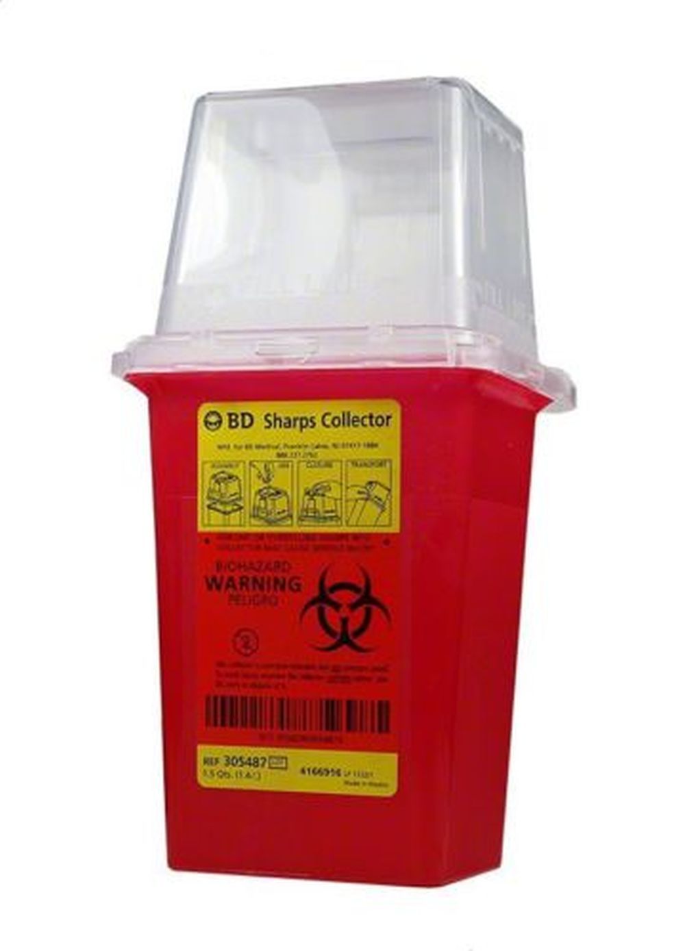 BD Phlebotomy Sharps Container 1.5 qt. Nestable Red Waste Collector #305487