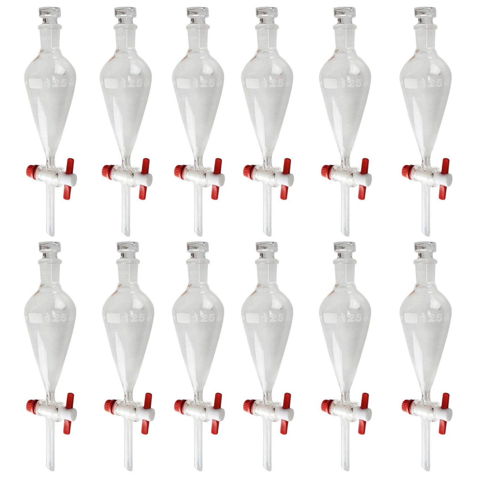 Funnel, Separatory, Borosilicate Glass, PTFE Stopcock, 125ml, Case of 12