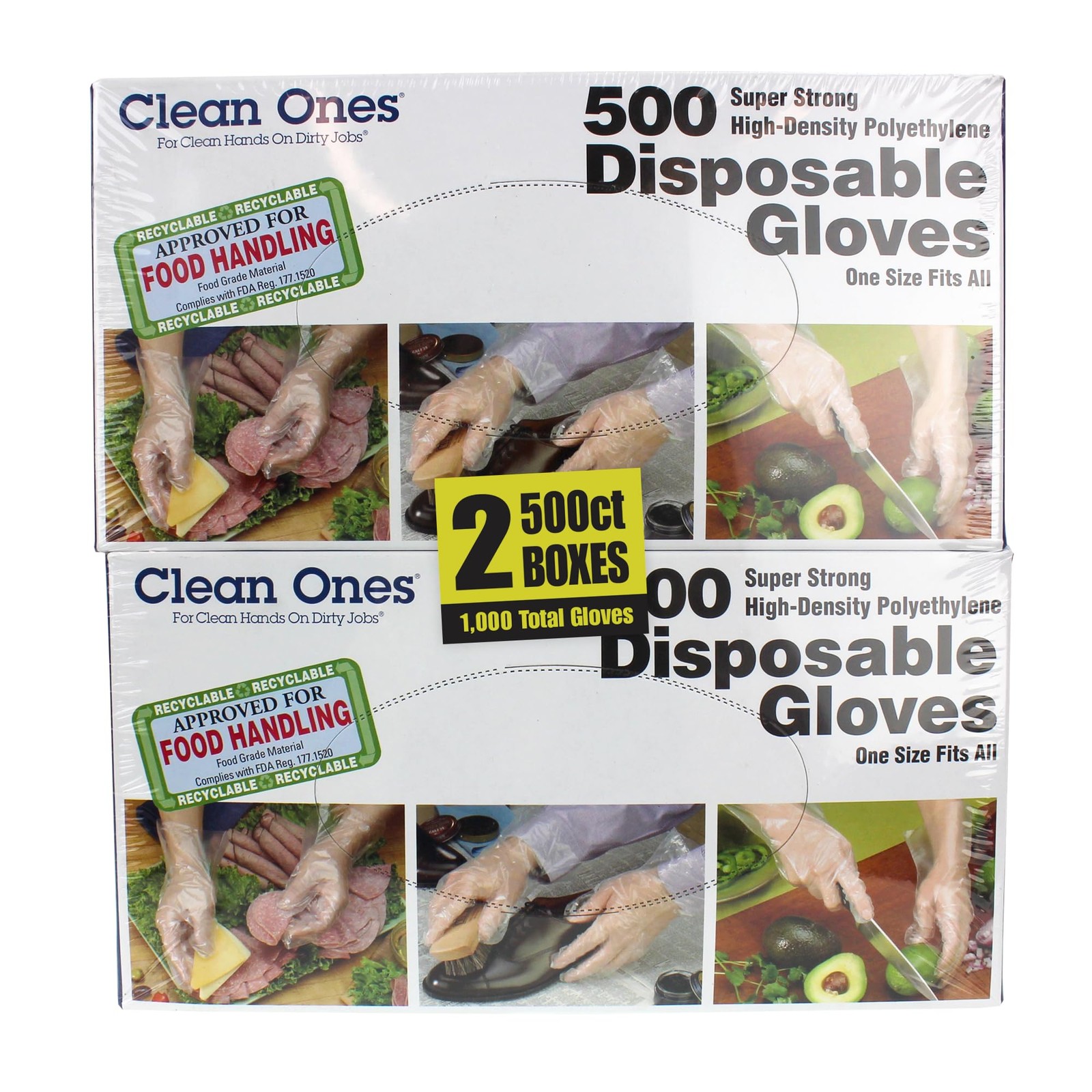 Clean Ones 1000Count Disposable FoodSafe Poly Gloves, One Size