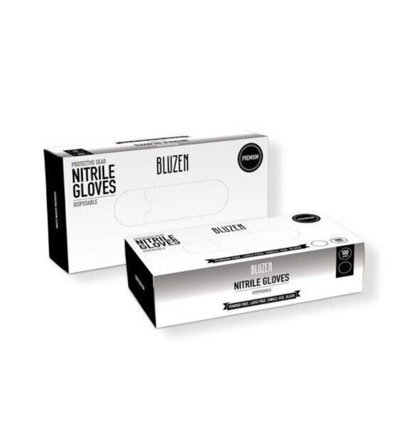 SM Bluzen Disposable Nitrile Gloves PF 4MIL Black Medium 100 Counts #NIT102-M