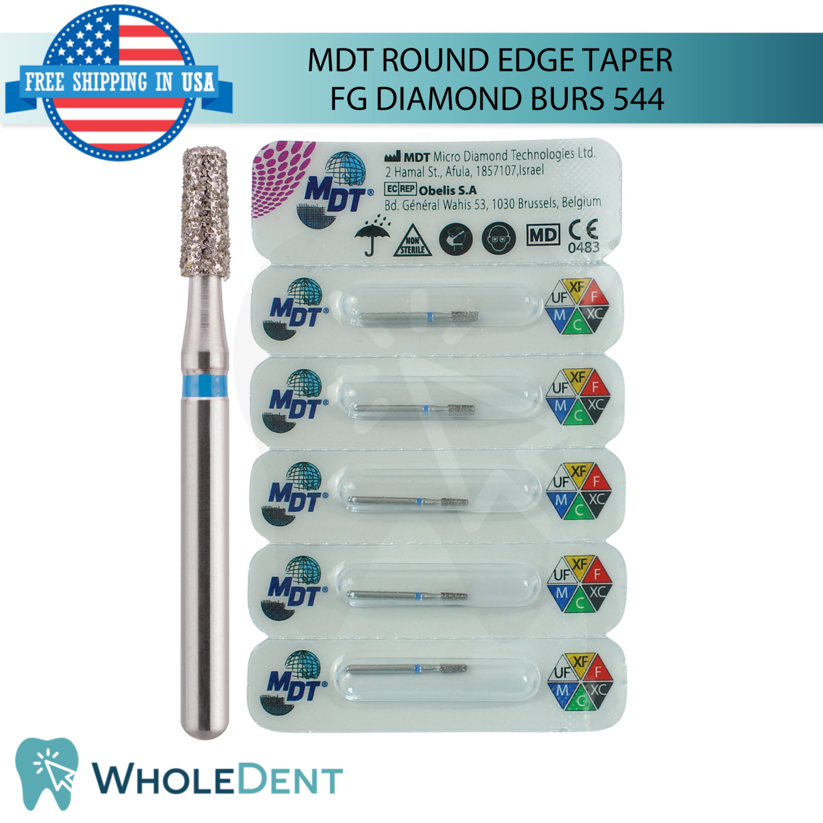 Dental MDT Round Edge Taper 544 FG Diamond Burs Polished Finish L19.0mm Tool