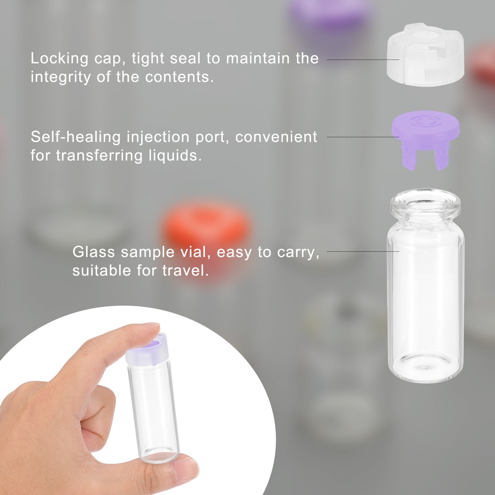 10ml Clear Glass Sample Vials, 20Pcs Small Liquid Bottles, Purple