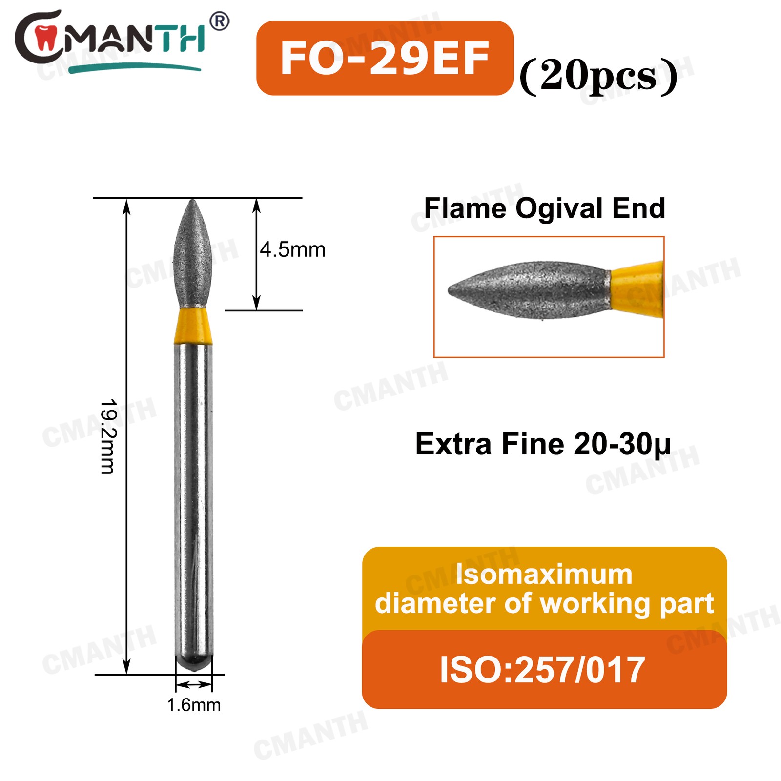 US Dental Diamond Bur Fine Grit Flame Ogival Bur Polishing Tool For High Speed