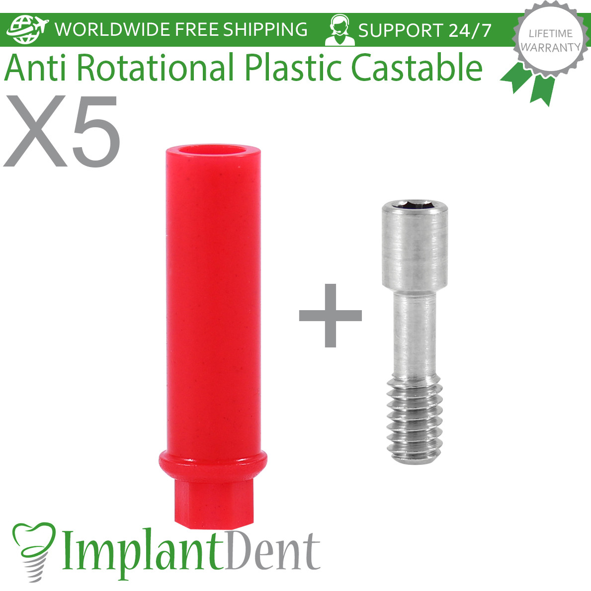5x Anti Rotational Plastic Castable Abutment With Internal Hex Dental
