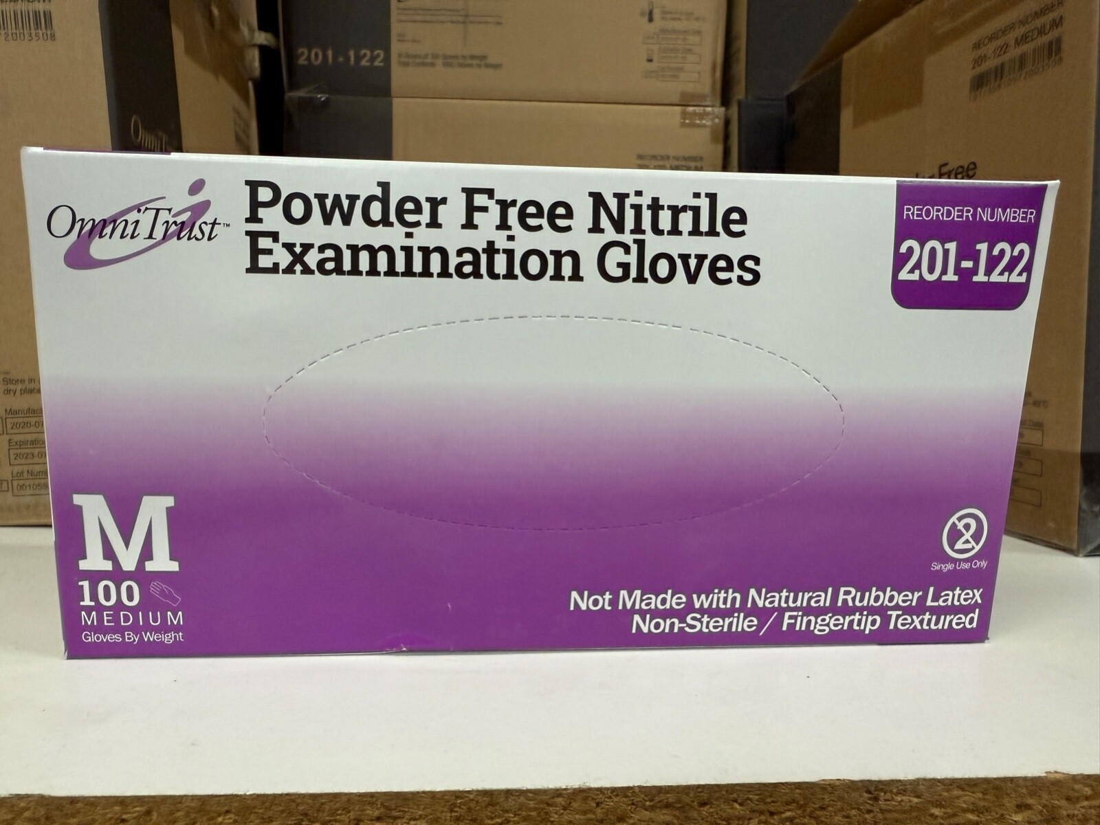 Omnitrust 201-122 Nitrile PF Exam Dental Gloves Textured Fingers 1000/Case Med