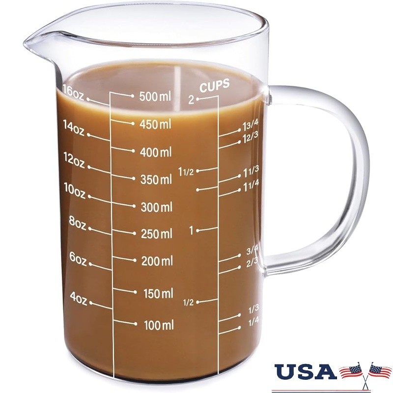 Borosilicate Glass Measuring Cup V-Spout Acid Alkali Resistant Easy Clean 500ml