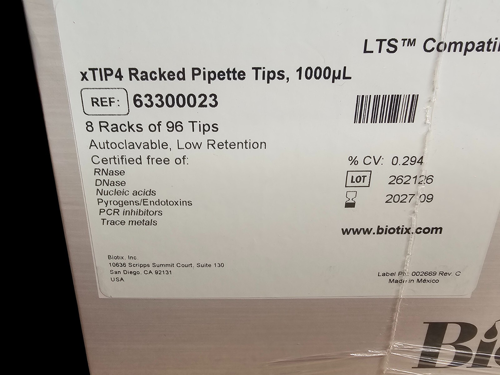 BIOTIX 1000µL XTIP4 LTS COMPATIBLE RACKED PIPETTE TIPS 63300023 (768/PK) – NEW
