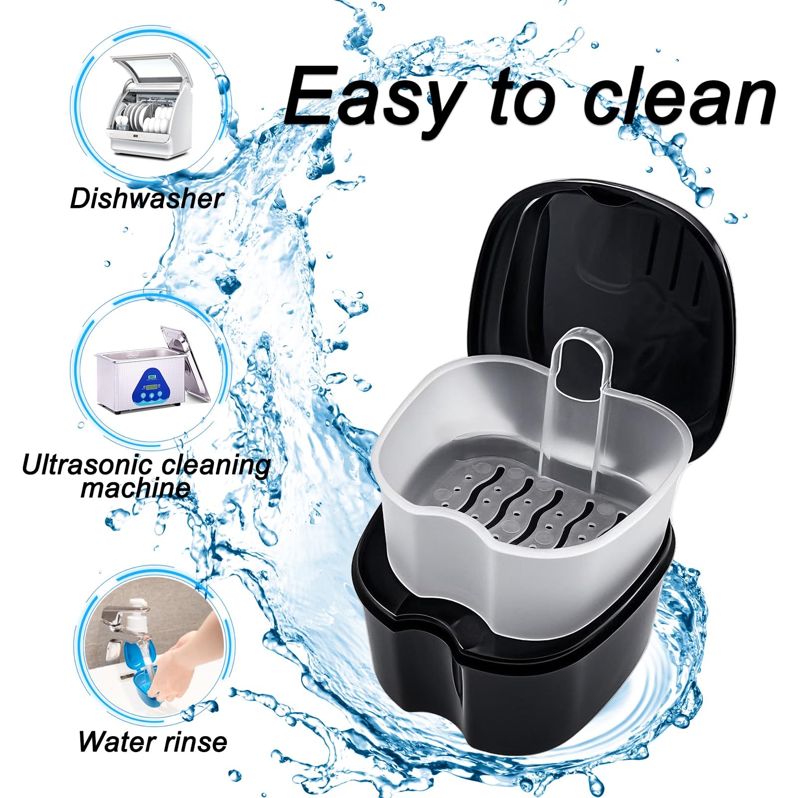 Black Denture Soaking Container Partial Case, Orthodontic