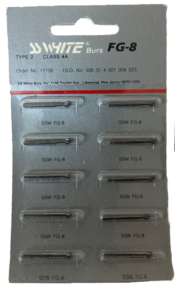 NEW PACK OF 10 SS White FG-8 Carbide Burs. Order # 17706 Lakewood New Jersey