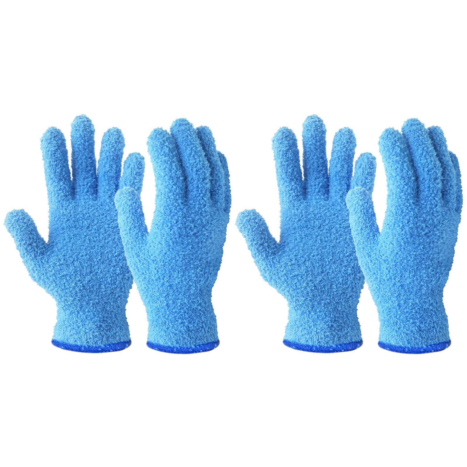 Microfiber Dusting Gloves for Plants, Blinds & Corners, 2 Pairs Blue S/M