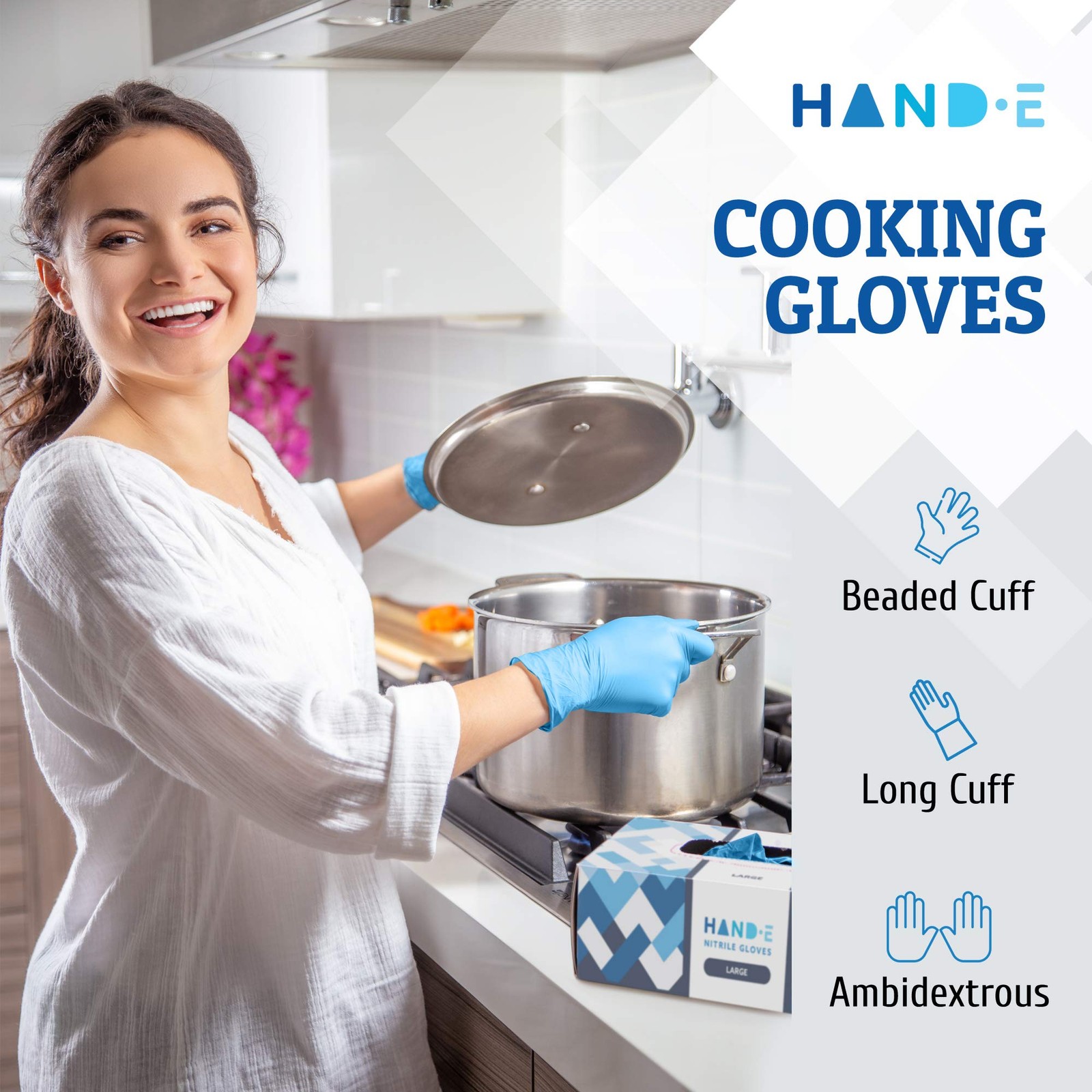 HandE Touch Blue Nitrile Gloves XL 100 Count Latex Free Powder Free
