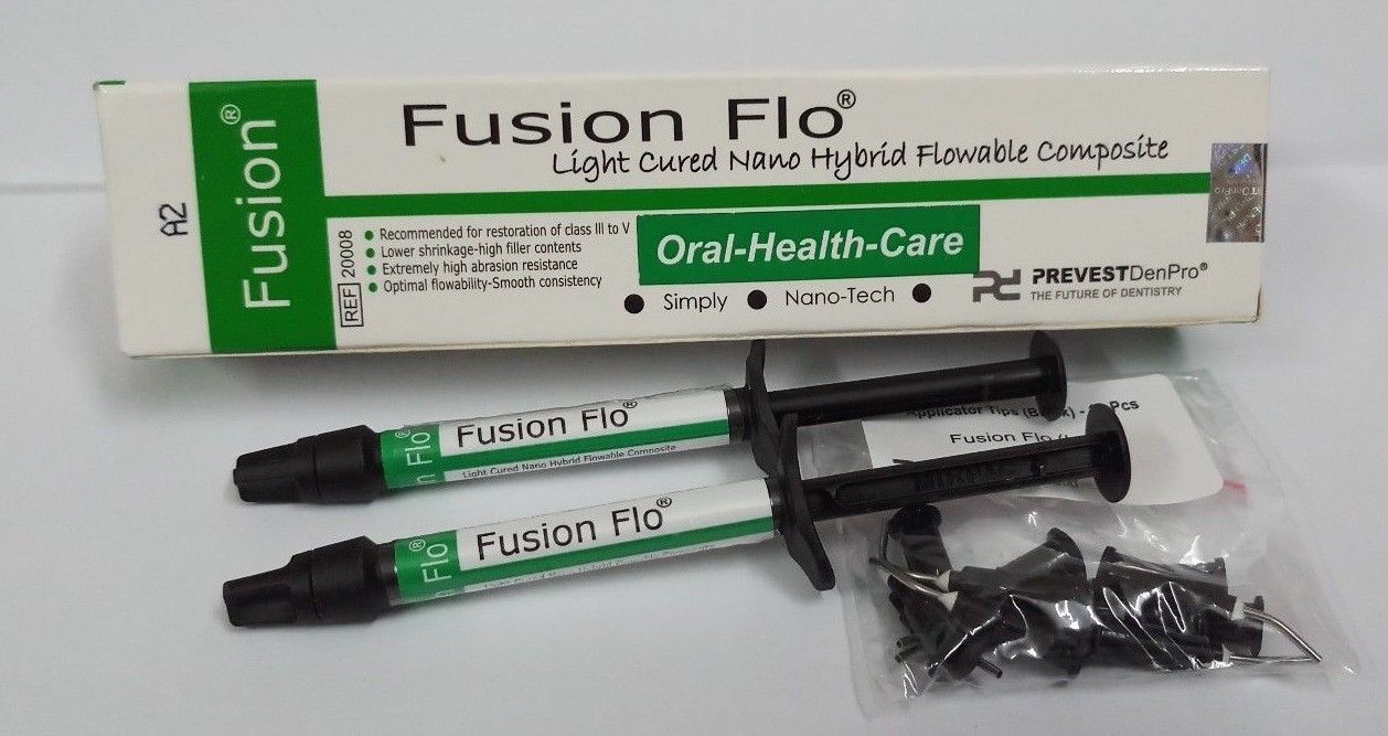 Fusion Flo Light Cured Kit Universal Nano Flowable Dental Composite 2X Syringes