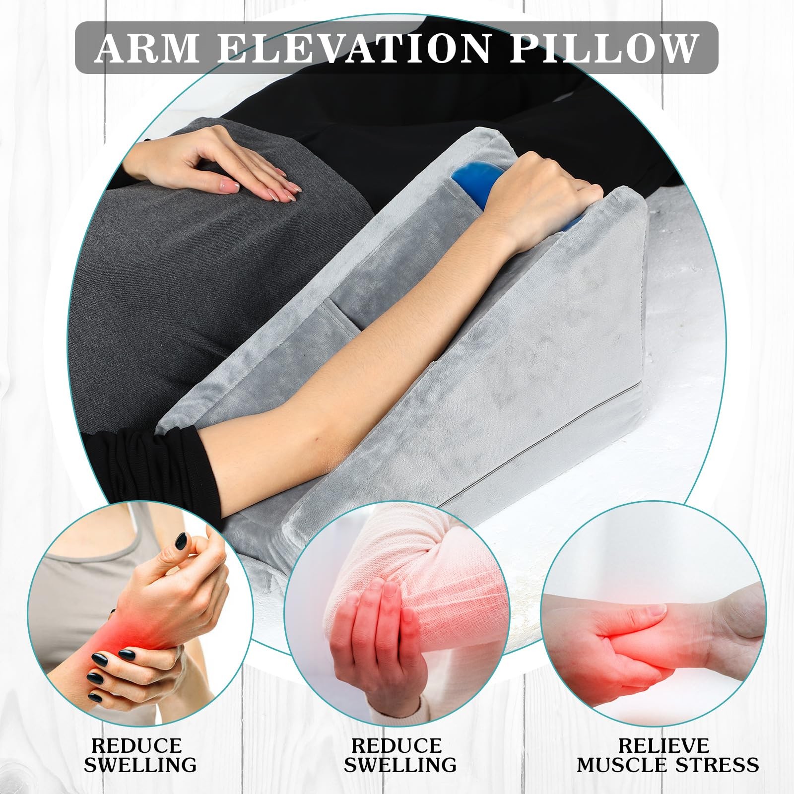 Buryeah Arm Elevation Pillow 2 Pockets Soft Ergonomic Support Pillow For Elbow