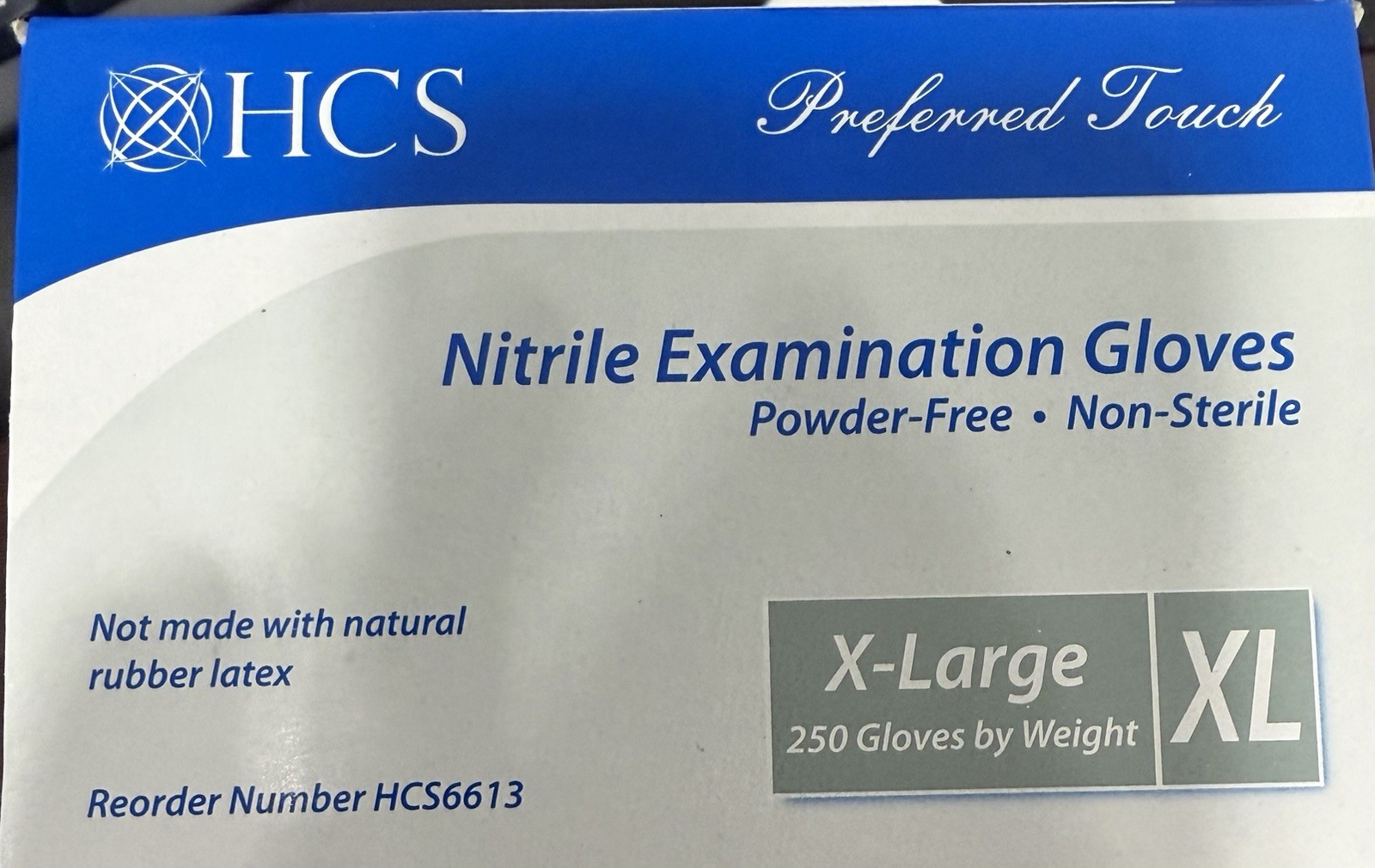 HCS Preferred Touch Nitrile Exam Gloves Powder-Free XL HCS6613 Exp 2027