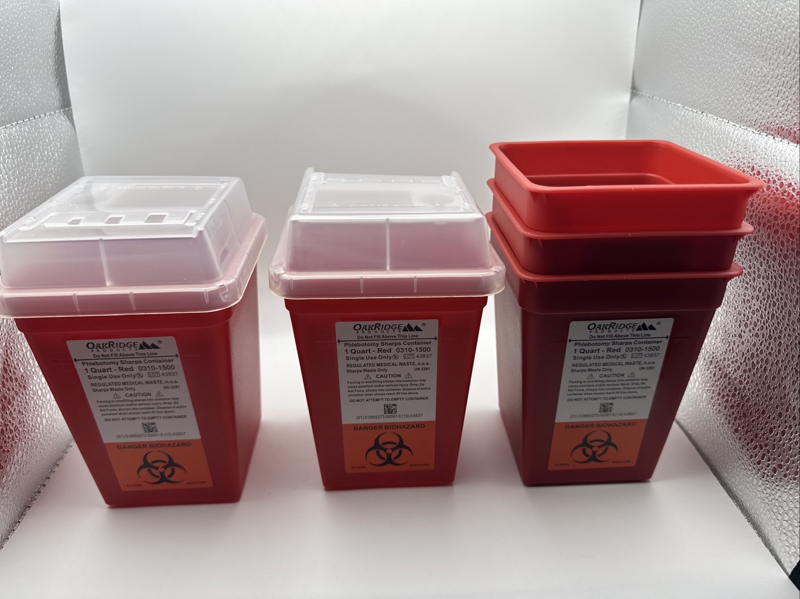2 Small SharpSafety Phlebotomy Sharps Collector 1Qt Red Waste Container with Lid