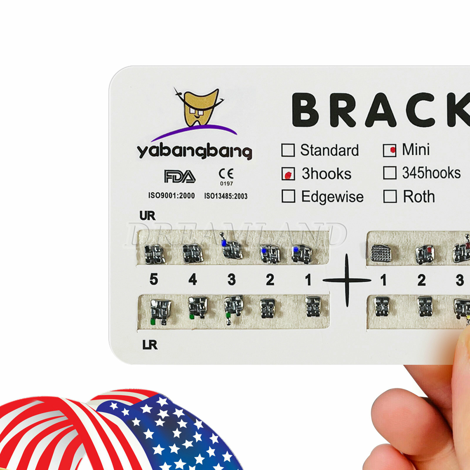 10 Packs Dental Orthodontic Metal Braces Brackets Mini MBT 022″Slot 3 Hooks YBB