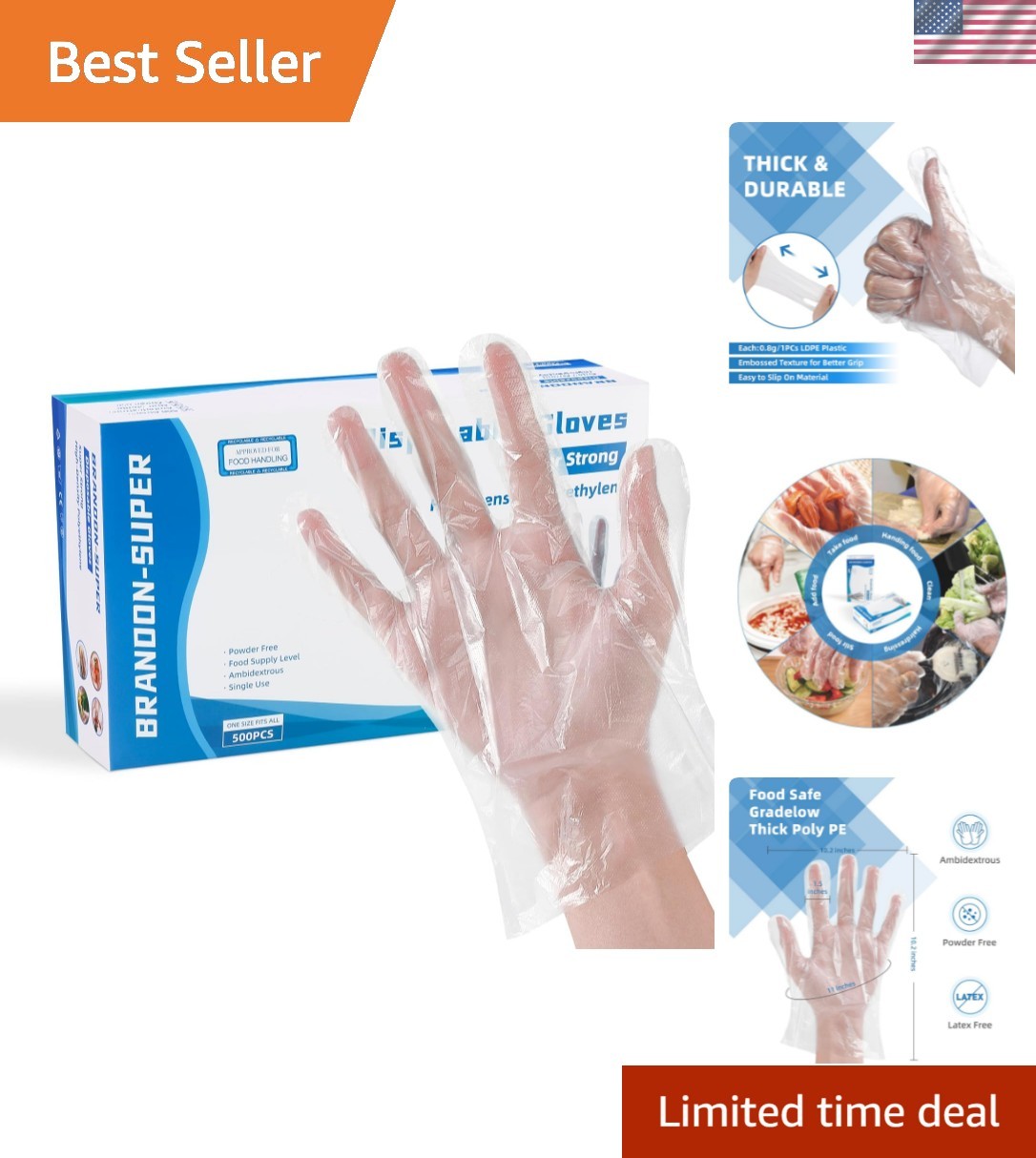 Food Prep Gloves Plastic Food Safe Gloves, Food Handling, One Size Fits Most …
