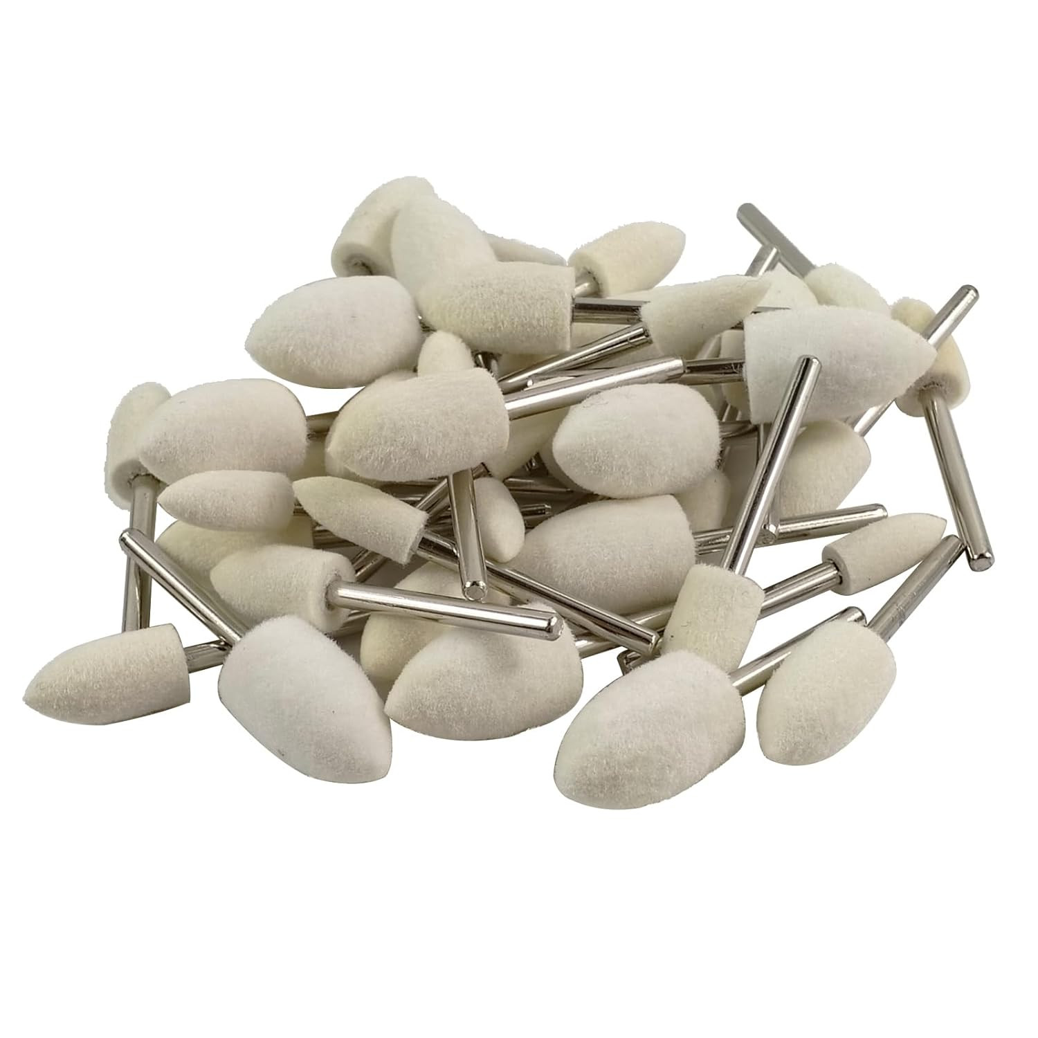 40 Pcs Bullet Shape Wool Polishing Bits – 1/8» Shank Wool Felt Buffing