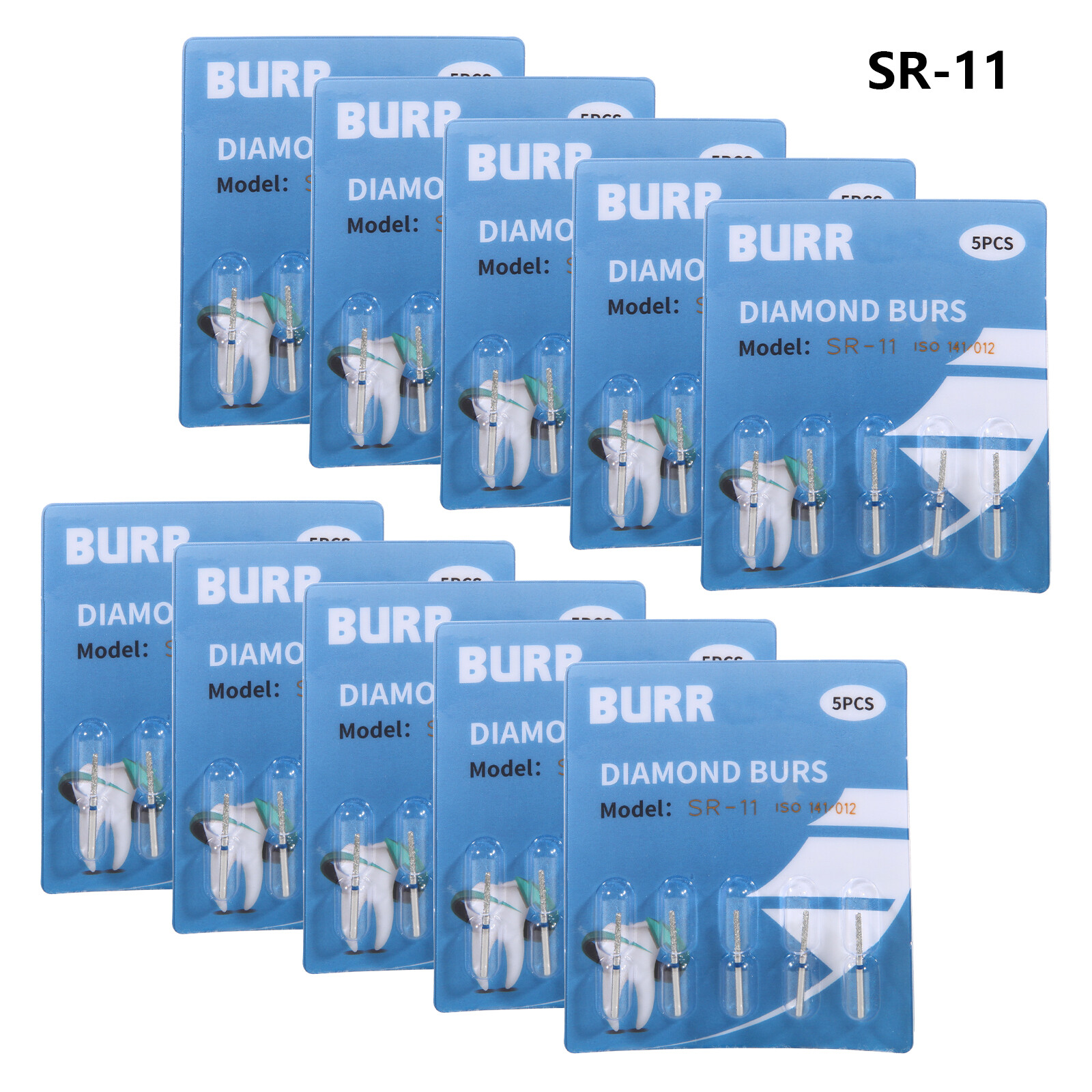 10 kits Dental Turbina Diamond FG Burs for High Speed Handpiece FG1.6mm SR-11
