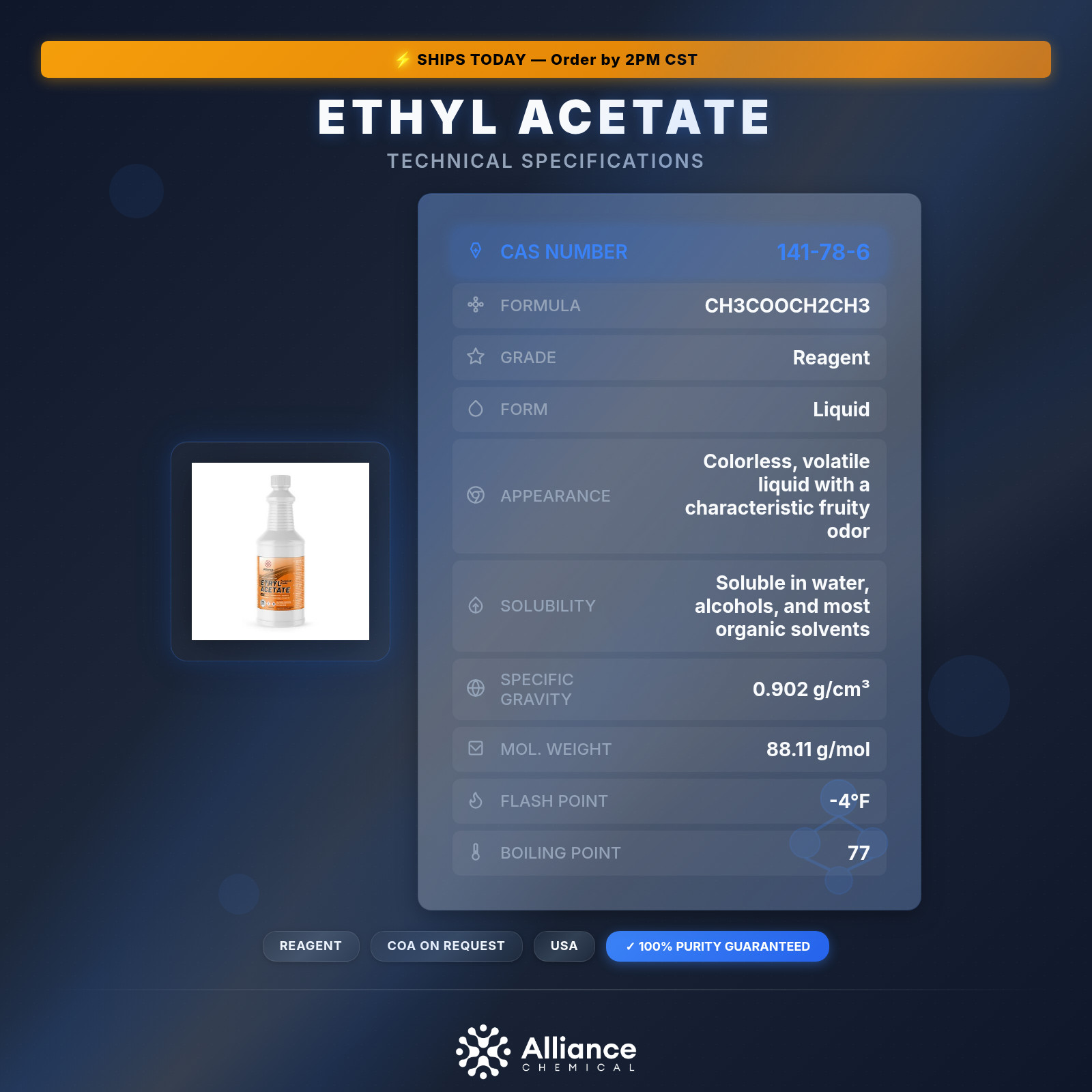 Ethyl Acetate – 1 Quart Bottle