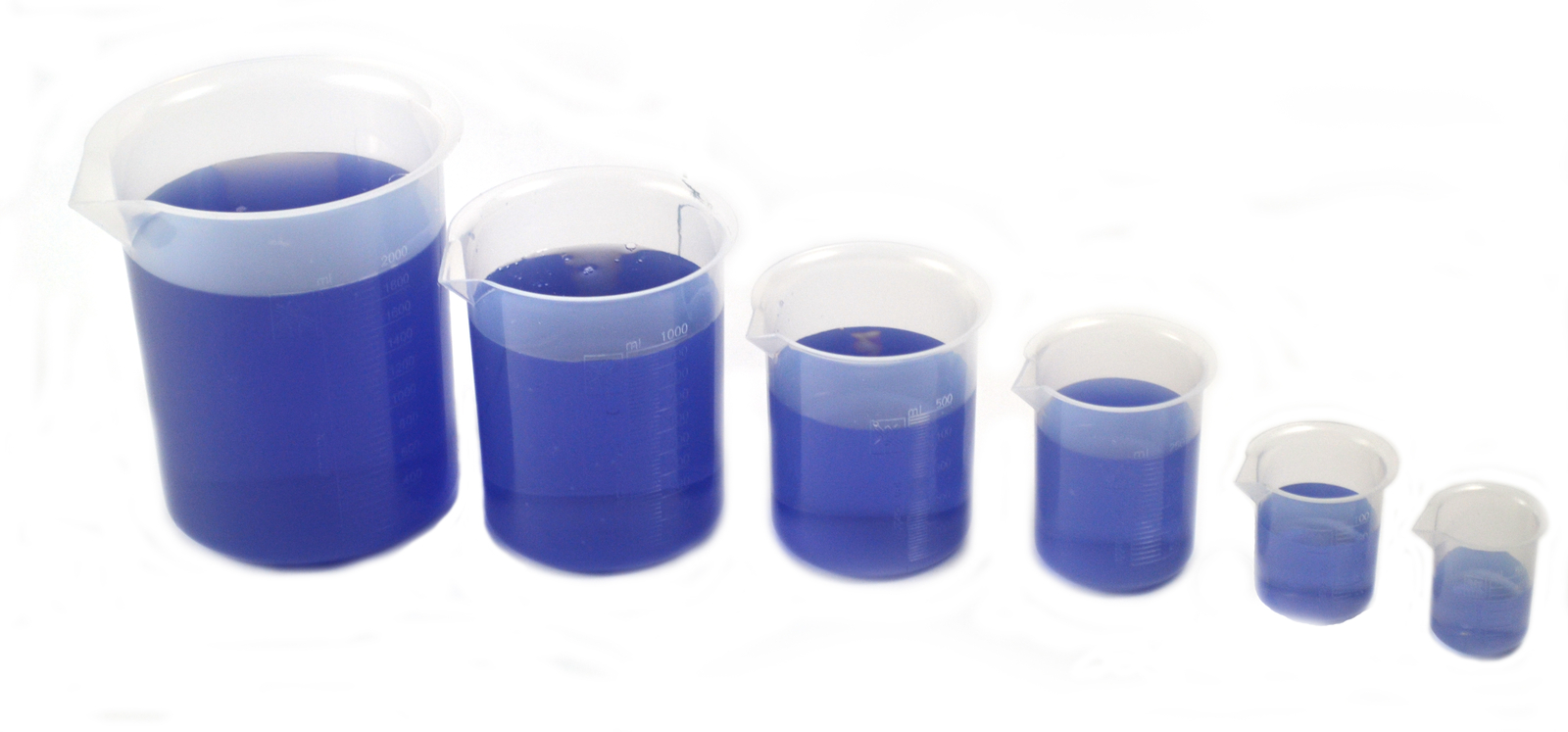 Beaker Set – Polypropylene – Set of 6 – 50, 100, 250, 500, 1000, 2000ml