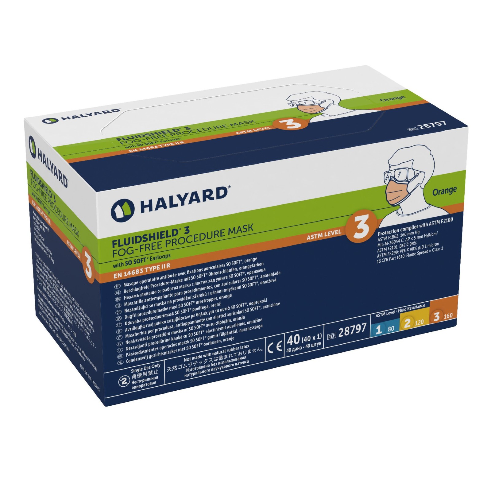 FluidShield Procedure Mask Pleated 40 per Box 28797
