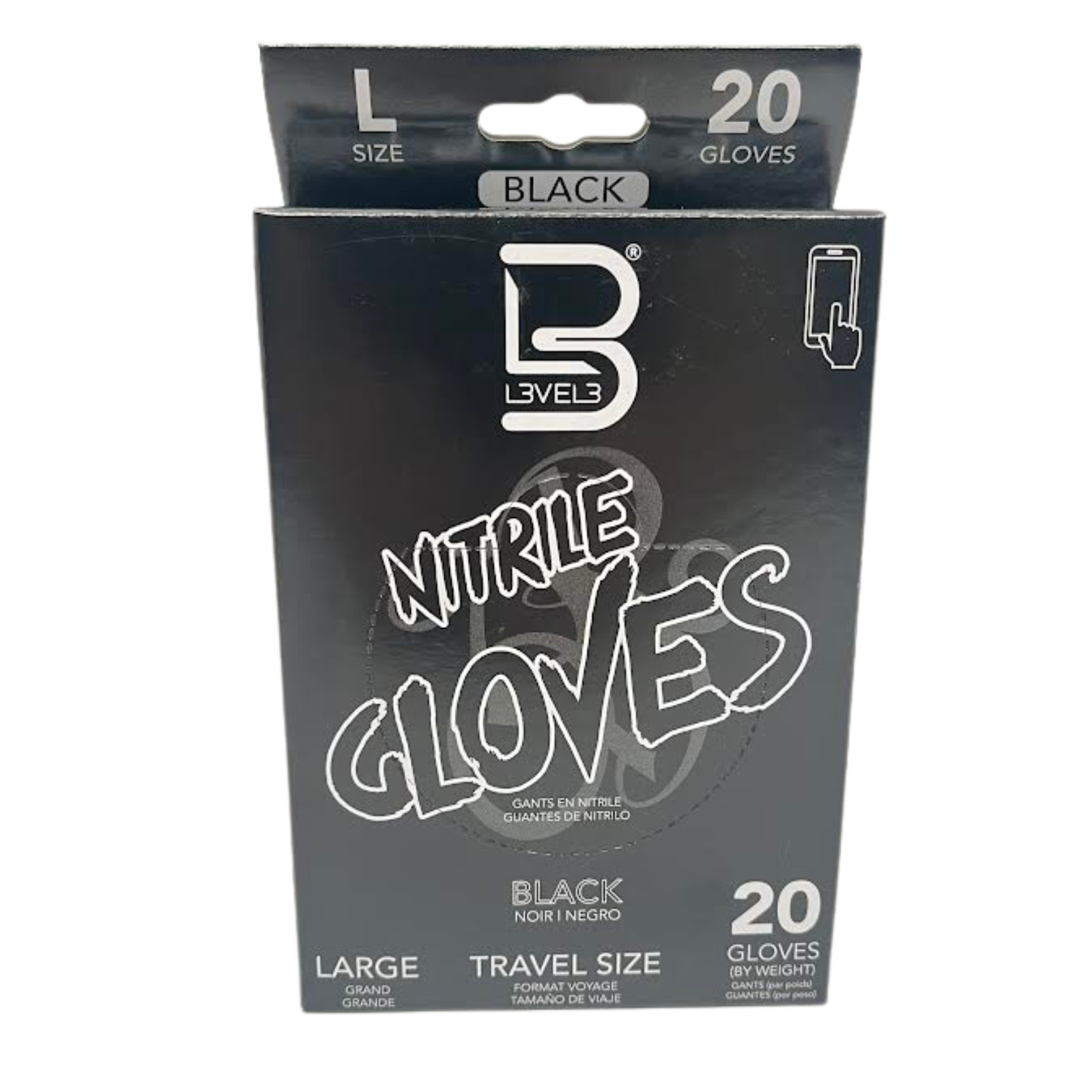 LEVEL 3 Nitrile Gloves Travel Size 20PCS Large Size – Black