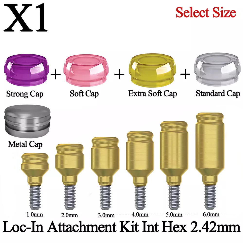 1x Dental Loc In Attachment Kit Int hex 2.42mm Fixture Cap Housing Overdenture